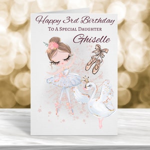 Carte personnalisée pour 3e anniversaire, troisième carte d'anniversaire, carte personnalisée pour fille, 1er, 2e, 4e, 5e anniversaire, carte d'anniversaire ballerine