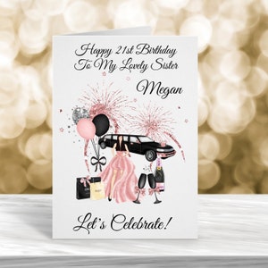 Cartão de aniversário personalizado de 21 anos, vigésimo primeiro aniversário, cartão de aniversário para ela, cartão de irmã, filha, neta, amiga, cartão de idade