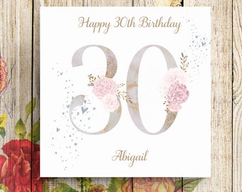 Personalised 30th Birthday Card, 30th Birthday Card, Daughter Birthday Card, Granddaughter Birthday Card, Card for Her, Floral Birthday Card