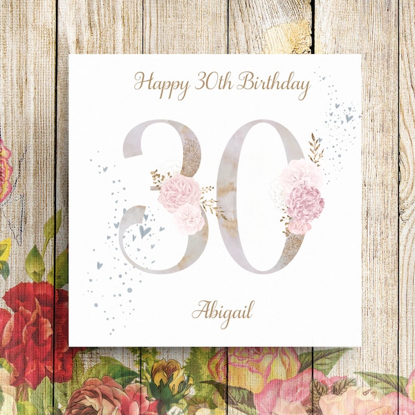 Personalised 30th Birthday Card, 30th Birthday Card, Daughter Birthday Card, Granddaughter Birthday Card, Card for Her, Floral Birthday Card