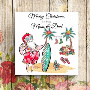 Biglietto di Natale per mamma e papà, Buon Natale mamma e papà, Biglietto di Natale per mamma e papà, Biglietto di Natale tropicale, Biglietto speciale per mamma e papà