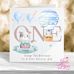 Carte personnalisée 1er anniversaire, carte 1er anniversaire, carte premier anniversaire, carte animal mignon, carte d'anniversaire spéciale fils, carte d'anniversaire fille