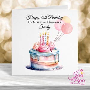 Carte personnalisée 16e anniversaire, carte d'anniversaire personnalisée, carte d'anniversaire fille, carte d'anniversaire petite-fille, carte personnalisée