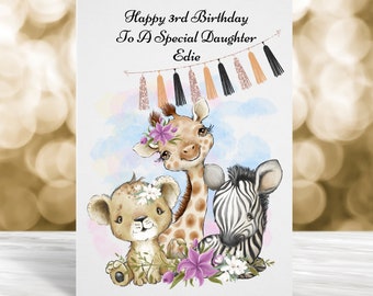 Personalised Birthday Card, Daughter Birthday Card, Granddaughter Birthday Card, 1st Birthday Card, 2nd Birthday Card, 3rd Birthday Card