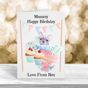 Biglietto di compleanno personalizzato dal cane, compleanno personalizzato di mummia/mamma/mamma, biglietto Bulldog francese, biglietto Frenchie