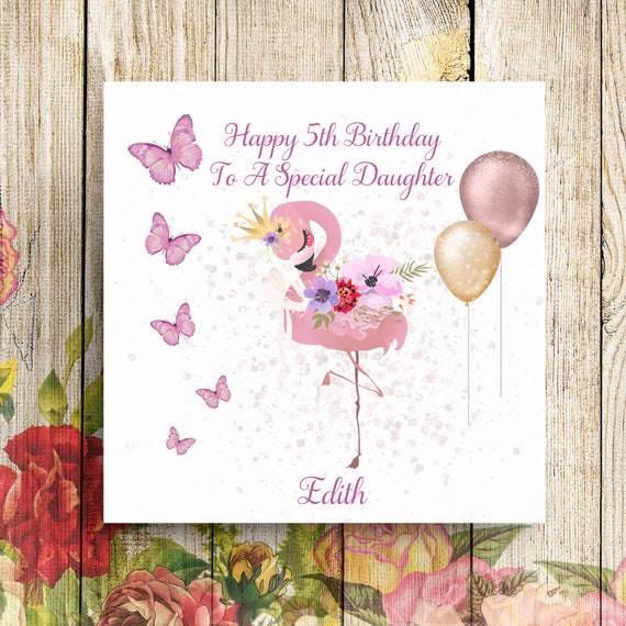 Personalised 5th Birthday Card, Flamingo Birthday Card, Daughter Birthday Card, 4th Birthday Card, 3rd Birthday Card, Card for Her