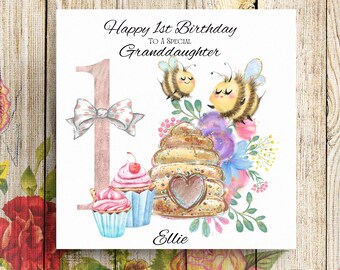 Personalised 1st Birthday Card, 1st Birthday Card, First Birthday Card, Bumble Bee Card