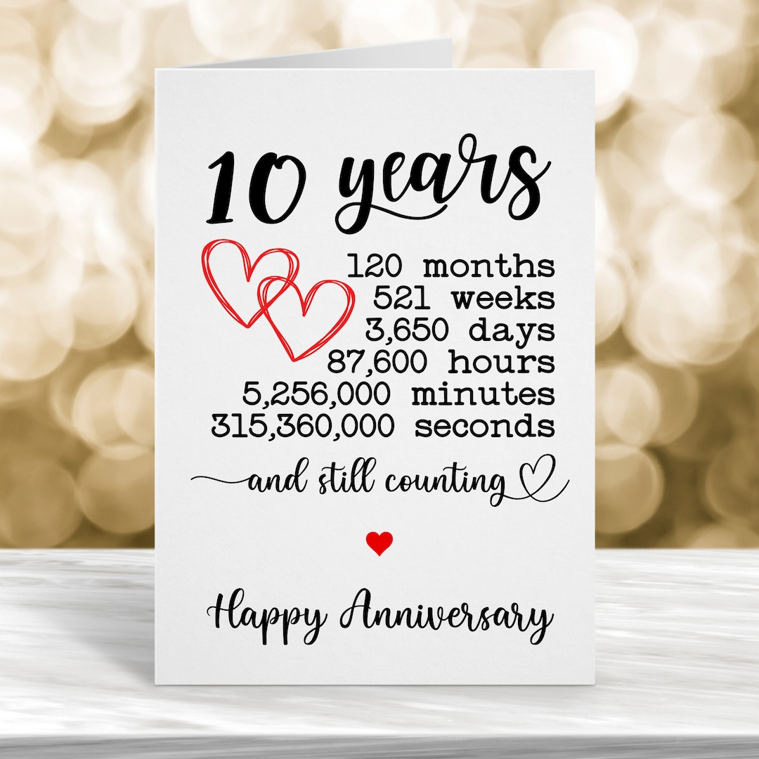 10th Wedding Anniversary Card, 10 Year Anniversary Card, 10th Year