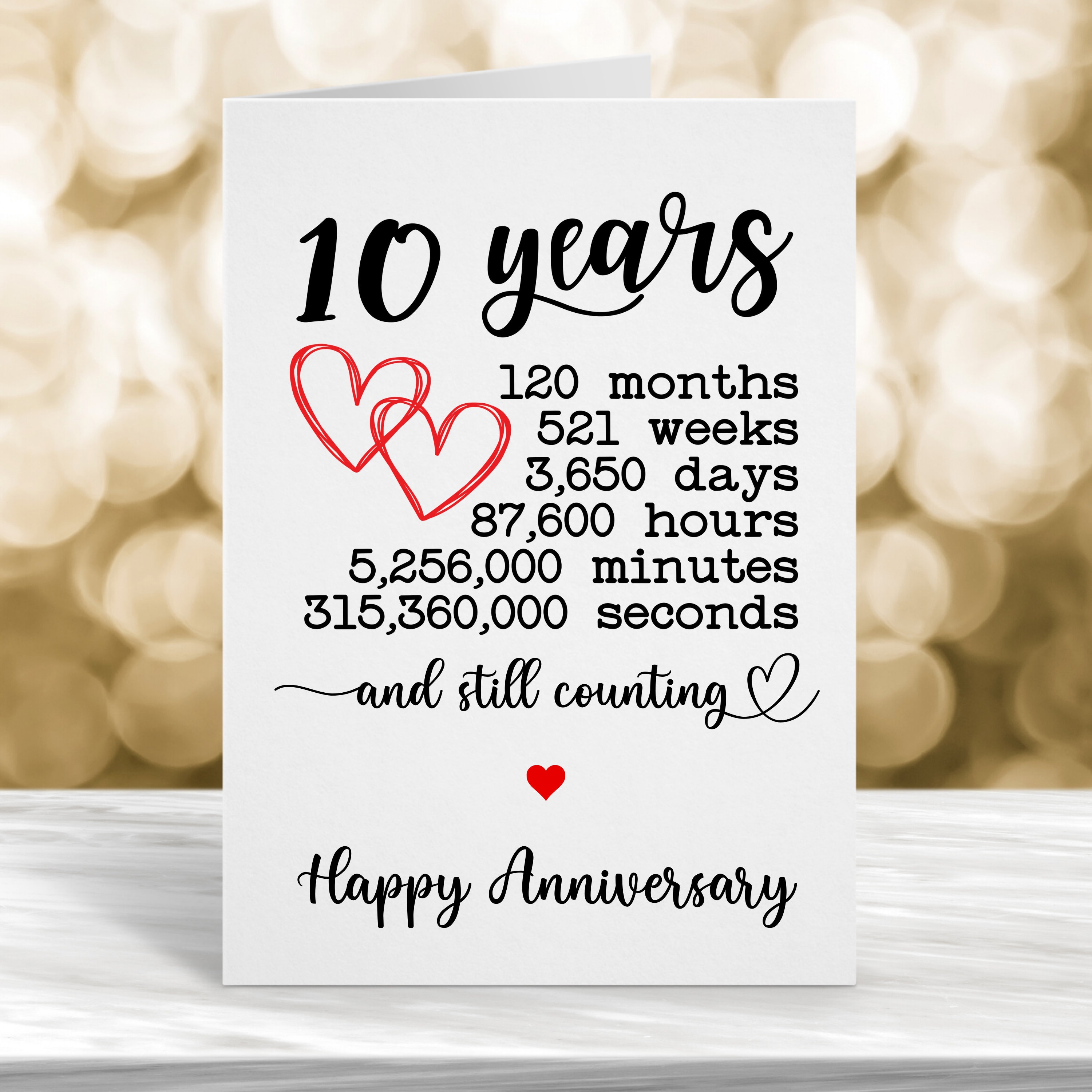 10th Wedding Anniversary Card 10 Year Anniversary Card 10th Year