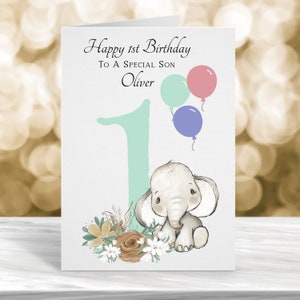 Carte 1er anniversaire personnalisée, carte 1er anniversaire garçon, carte premier anniversaire, carte 1er anniversaire fils, carte d'anniversaire éléphant,