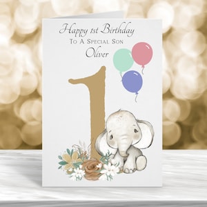 Carte de 1er anniversaire personnalisée, carte de 1er anniversaire, carte de premier anniversaire, carte de 1er anniversaire non sexiste, carte d'anniversaire éléphant