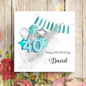 Cartão de aniversário personalizado de 40 anos, cartão de aniversário de 40 anos, cartão de aniversário de filho, cartão de aniversário de neto, cartão para ele, cartão de aniversário de balão