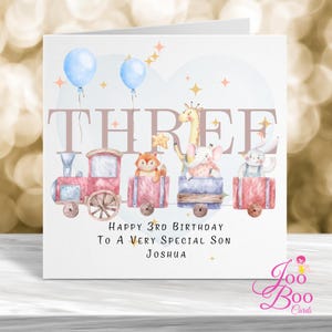 Carte personnalisée pour le 3e anniversaire, 3e anniversaire, carte avec un animal mignon, carte d'anniversaire spéciale fils, carte d'anniversaire spéciale fille