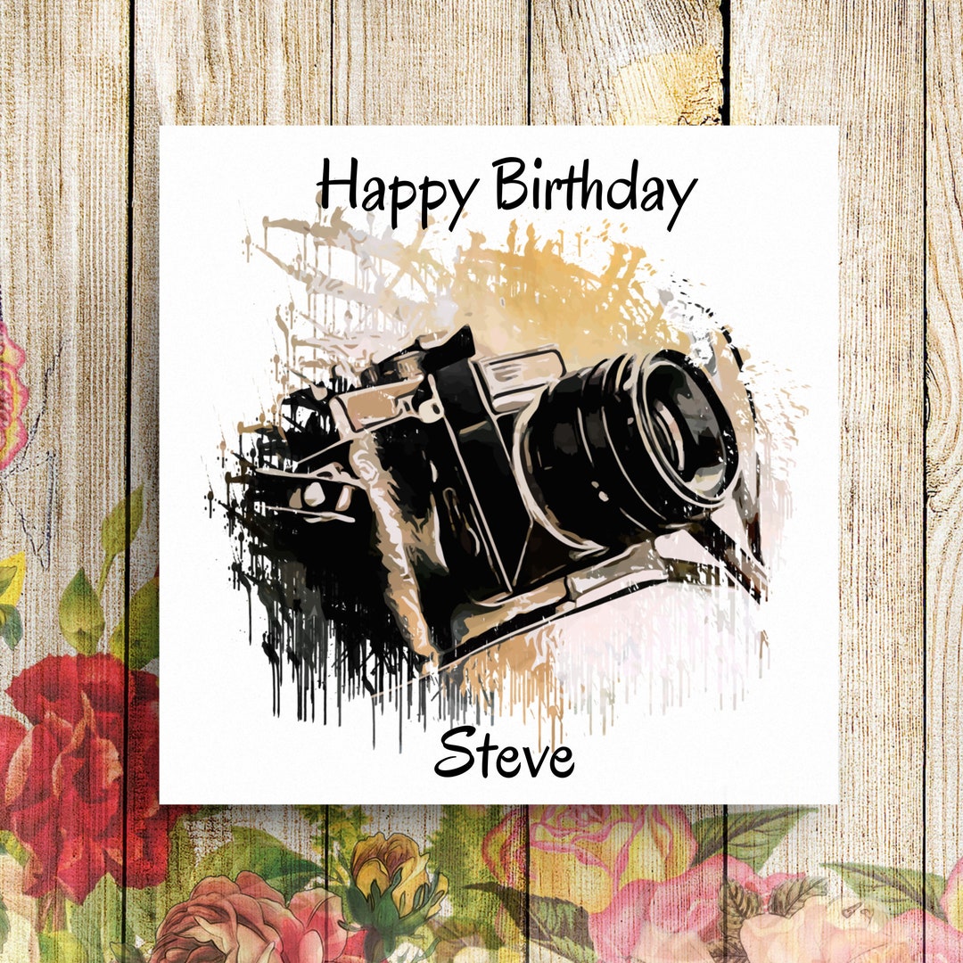 Personalised Photographer Birthday Card, Camera Art, Personalized