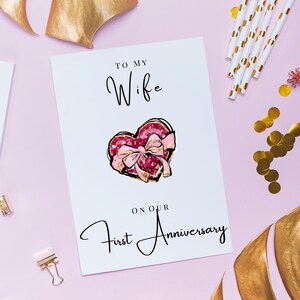 Biglietto per il primo anniversario di matrimonio, sul nostro primo biglietto per l'anniversario di matrimonio, biglietto per l'anniversario del marito, biglietto per l'anniversario della moglie, biglietto per l'anniversario carino
