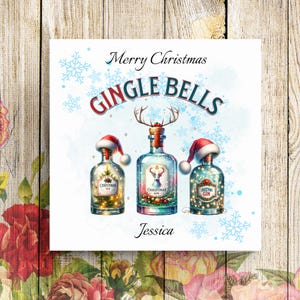 Cartão de Natal personalizado, Cartão de Natal personalizado, Cartão de Natal para amigo especial, Cartão de Natal para amante de gim, Cartão de Natal com sinos de gin