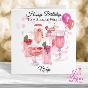 Cartão de aniversário personalizado, cartão de aniversário de amigo especial, cartão de aniversário de coquetéis, cartão de aniversário de amigo personalizado, cartão para ela