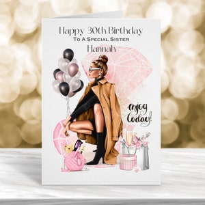 Carte d'anniversaire personnalisée 18e, carte d'anniversaire fille personnalisée, carte 21e anniversaire, carte personnalisée pour elle, carte 30e anniversaire