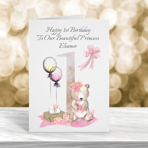 Carte personnalisée 1er anniversaire, carte d'anniversaire d'âge d'enfants, carte d'anniversaire d'enfants, carte de notre petite princesse, carte de fille,