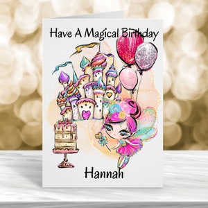 Carte d'anniversaire personnalisée, carte personnalisée pour fille, carte d'anniversaire magique, carte de princesse, carte d'anniversaire magique, carte pour elle