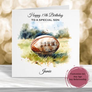 Carte d'anniversaire de rugby personnalisée, carte d'anniversaire de rugby personnalisée, carte d'anniversaire de joueur de rugby, carte d'anniversaire de 15 ans, carte d'anniversaire de fils