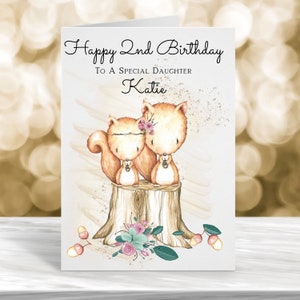Cartão de aniversário personalizado de 2º aniversário, cartão de aniversário de filha personalizado, cartão personalizado para menina, cartão de 3º aniversário, cartão de 4º aniversário