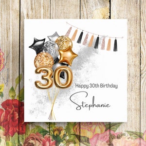 Cartão de aniversário personalizado de 30 anos, cartão de aniversário de 30 anos, cartão de aniversário de filha, cartão de aniversário de sobrinha, cartão para ela, cartão de aniversário de amigo