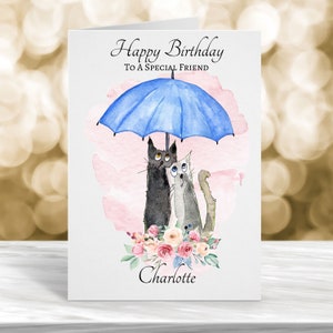 Cartão de aniversário personalizado de amigo, cartão de aniversário de amigo, cartão de aniversário de filha, cartão de aniversário de irmã, cartão para ela, cartão de gato