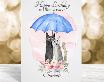 Personalised Friend Birthday Card, Friend Birthday Card, Daughter Birthday Card, Sister Birthday Card, Card For Her, Cat Card