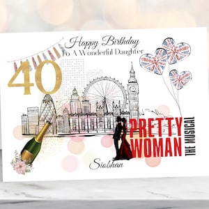 Cartão de aniversário personalizado de 40 anos, cartão de aniversário de filha, cartão de aniversário de irmã, cartão de aniversário de mulher bonita, cartão temático de teatro,