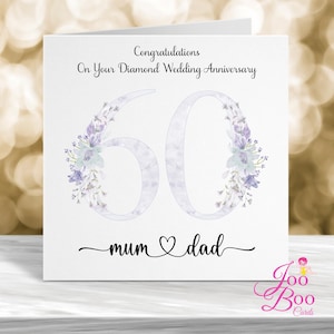 Cartão personalizado de bodas de diamante, cartão de 60º aniversário de casamento, cartão de aniversário de mãe e pai, cartão de aniversário de avó e avô