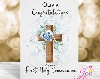 Personalised First Holy Communion Card, Religious Keepsake For Boys & Girls, Custom Christian Celebration