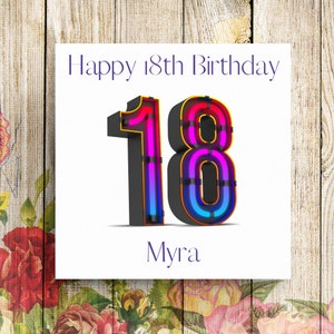 Cartão de aniversário personalizado de 18 anos, cartão de 18 anos, cartão de 18 anos, cartão de aniversário para ela, cartão de aniversário para ele