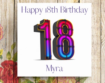 Carte personnalisée 18e anniversaire, carte 18e anniversaire, carte 18e anniversaire, carte d'anniversaire pour elle, carte d'anniversaire pour lui
