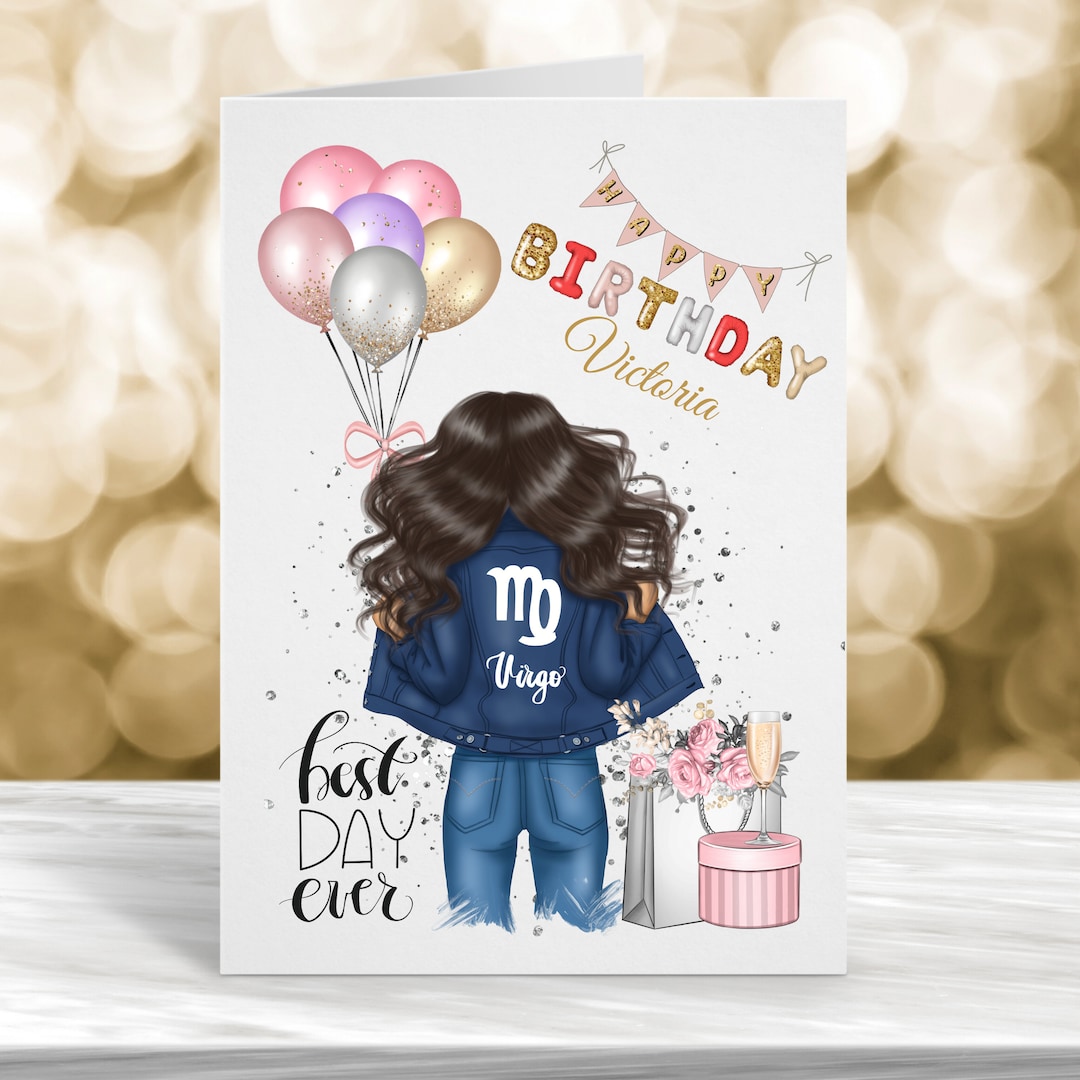 Virgo Birthday Card, Personalised Birthday Card, Zodiac Birthday Card