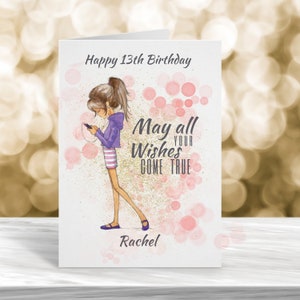 Tarjeta de cumpleaños número 13 personalizada, tarjeta de cumpleaños número trece, tarjeta de adolescente personalizada, tarjeta personalizada para niña, cumpleaños 14, 15, 16