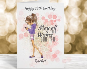 Personalised 13th Birthday Card, Thirteenth Birthday Card, Personalised Teenager Card, Personalised Card For Girl, 14th, 15th, 16th Birthday