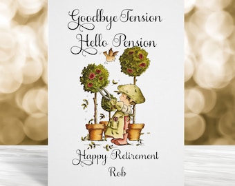 Personalised Retirement Card, Happy Retirement Card, Goodbye Tension Hello Pension, Card For Gardener, Gardener Card, Card for Keen Gardener