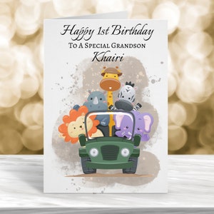 Cartão de aniversário personalizado de 1º aniversário, cartão de 2º aniversário, cartão de 3º aniversário, cartão de aniversário infantil, cartão de aniversário infantil, cartão de aniversário na selva