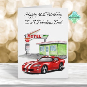 Cartão de aniversário personalizado de 50 anos, cartão de aniversário de pai, cartão de aniversário de filho, cartão de aniversário de irmão, cartão de aniversário de neto, cartão para ele, Rota 66