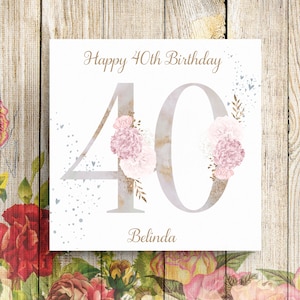 Cartão de aniversário personalizado de 40 anos, cartão de aniversário de 40 anos, cartão de aniversário de filha, cartão de aniversário de neta, cartão para ela, cartão de aniversário floral