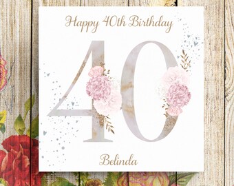 Personalised 40th Birthday Card, 40th Birthday Card, Daughter Birthday Card, Granddaughter Birthday Card, Card for Her, Floral Birthday Card