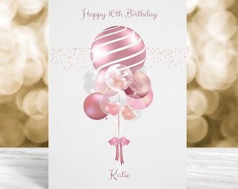 Personalised 16th Birthday Card, 18th Birthday Card, 21st Birthday Card, 30th Birthday Card, Birthday Card for Her, Balloon Card