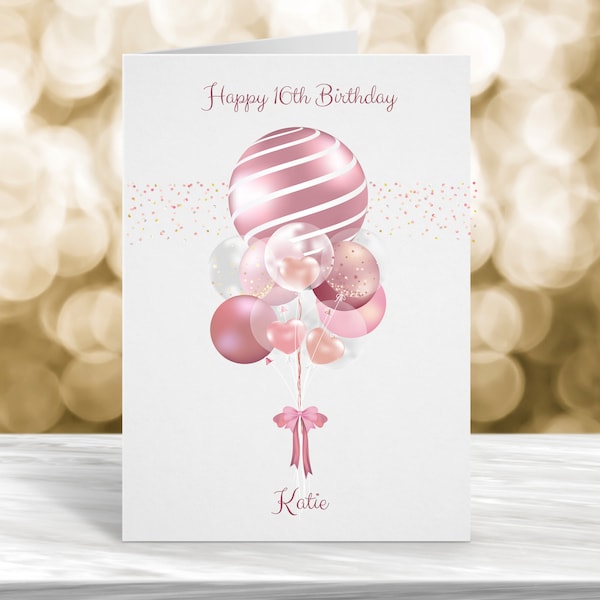 Personalised 16th Birthday Card, 18th Birthday Card, 21st Birthday Card, 30th Birthday Card, Birthday Card for Her, Balloon Card