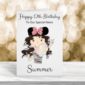 Cartão de aniversário personalizado de 12 anos, cartão de aniversário infantil, cartão de 10 anos, 9 anos, cartão de aniversário de filha, cartão de aniversário de neta