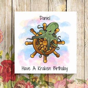 Cartão de aniversário personalizado, cartão de aniversário Kraken, cartão de aniversário pirata, tenha um aniversário Kraken, cartão para ele