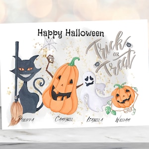 Carte Happy Halloween, Carte d'Halloween, Jolie carte d'Halloween, Carte des bonbons ou des bonbons, Carte pour Halloween, Carte d'Halloween effrayante, Halloween en famille