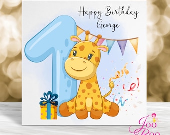 Personalised 1st Birthday Card, Jungle Giraffe Theme
