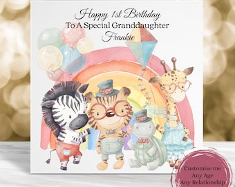 Personalised Animal Birthday Card, Jungle Theme Card, Custom Kids Card,