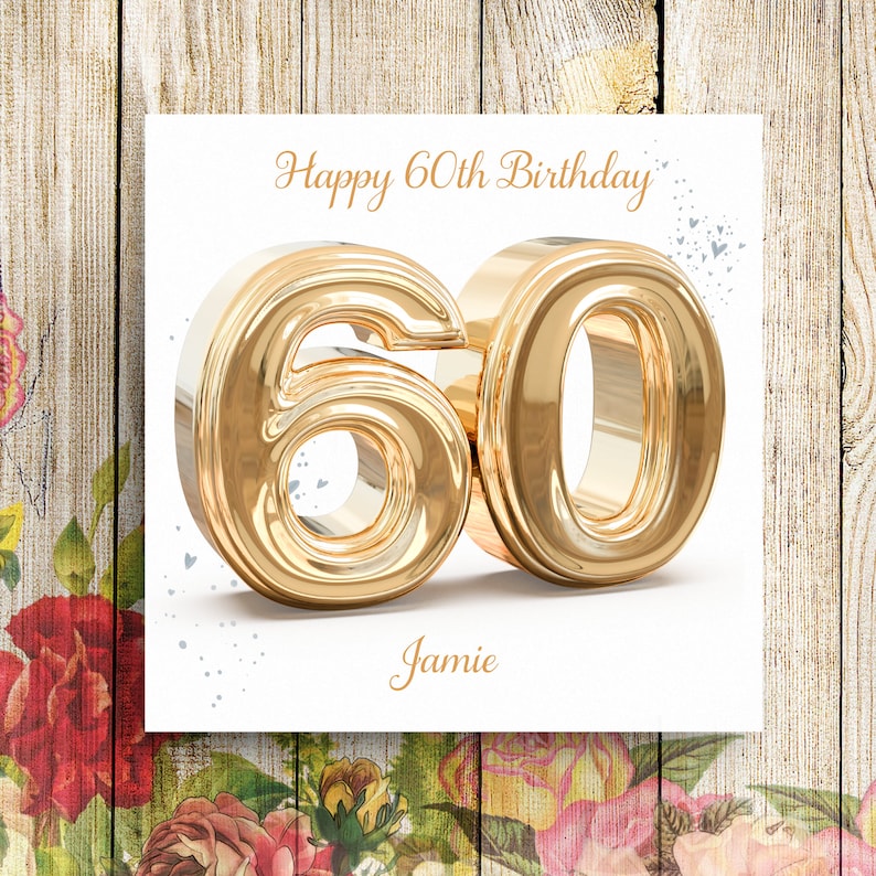Personalised 60th Birthday Card, 60th Birthday Card, Gold Birthday Card ...